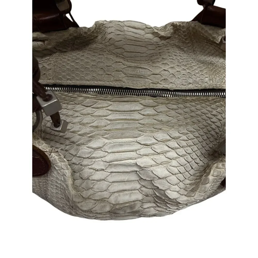 VTG Pauric Sweeney Italy Genuine Python Leather Ivory Satchel Purse Bag